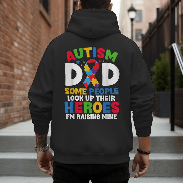 Autism Dad Puzzle Ribbon Proud Son Hero Autism Awareness Men's Hoodie Back Print