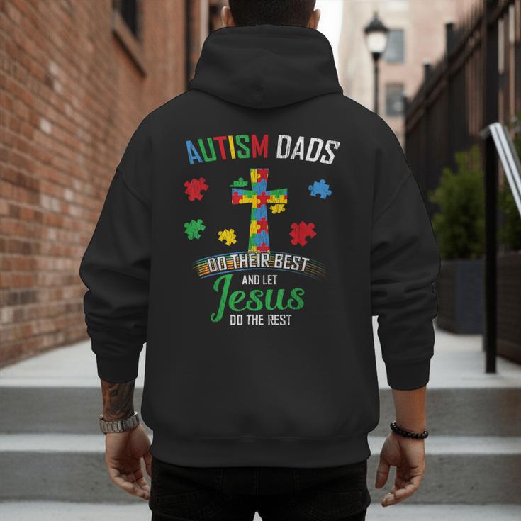 Autism Dad Son Father Autistic Kid Awareness Jesus Christian Men's Hoodie Back Print