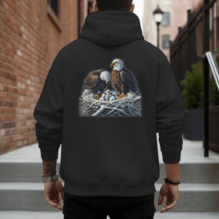 Bald Eagle Dad Mom Three Eaglet Chicks Babies In The Nest Men's Hoodie Back Print
