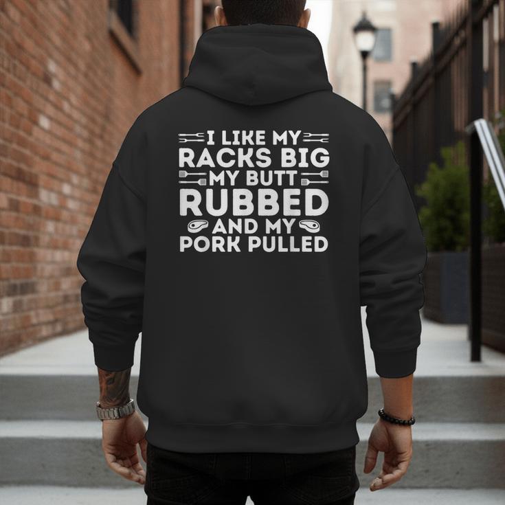 BBQ Barbecue Grilling Butt Rubbed Pork Pulled Pitmaster Dad Men's Hoodie Back Print