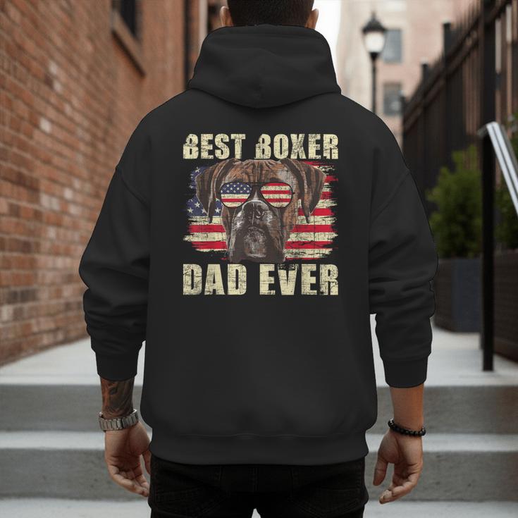 Best Boxer Dad Ever USA Flag American Dog Animal Lover Men's Hoodie Back Print