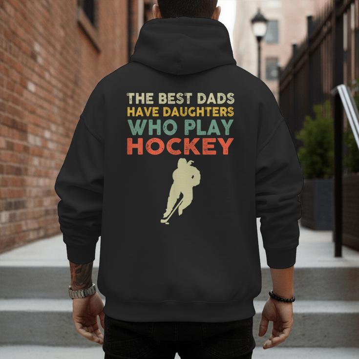 The Best Dads Have Daughters Who Play Hockey Vintage Men's Hoodie Back Print