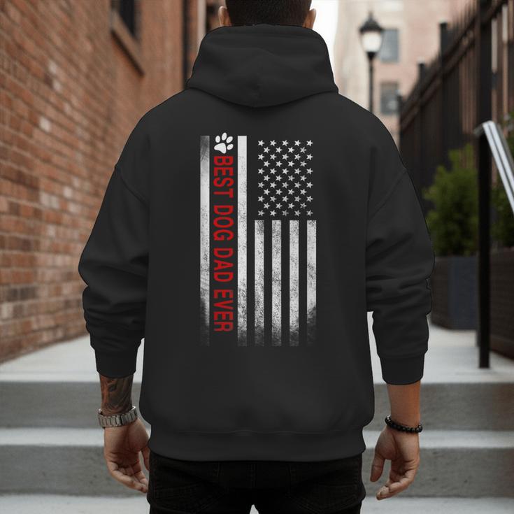 Best Dog Dad Ever American Flag For Best Father Men's Hoodie Back Print