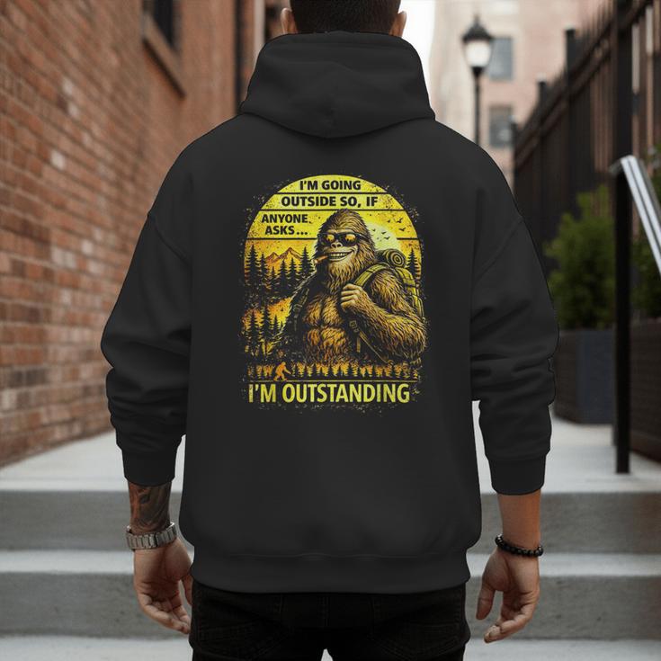Bigfoot Outdoor Hiking Dad Joke Im Outstanding Sasquatch Men's Hoodie Back Print