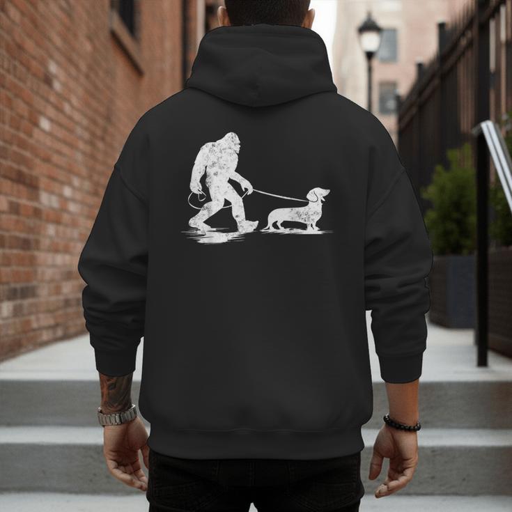 Bigfoot Walking Dachshund Tee Wiener Dog Dad Men's Hoodie Back Print Bigfoot Walking Dachshund Tee Wiener Dog Dad Men's Hoodie Back Print