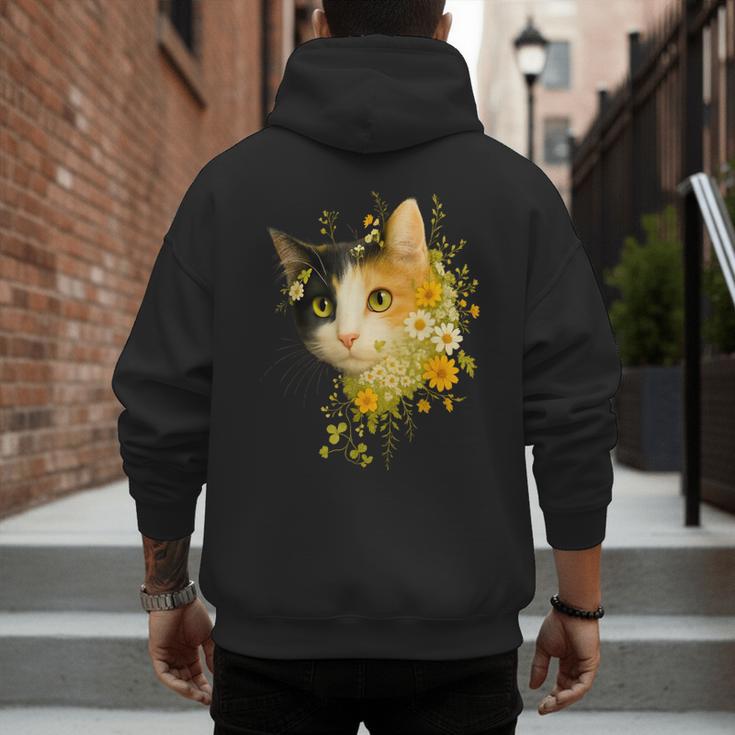 Calico Cat With Flowers For Mom Dad Women Men Kids Botanical Men's Hoodie Back Print