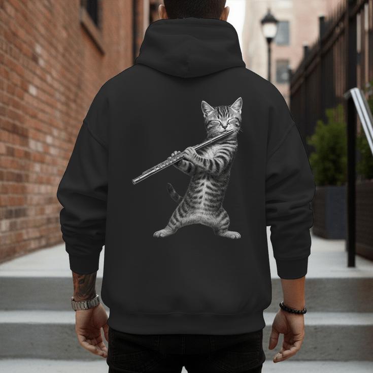 Cat Playing Flute For Cat Lover Cat Mom Cat Dad Men's Hoodie Back Print