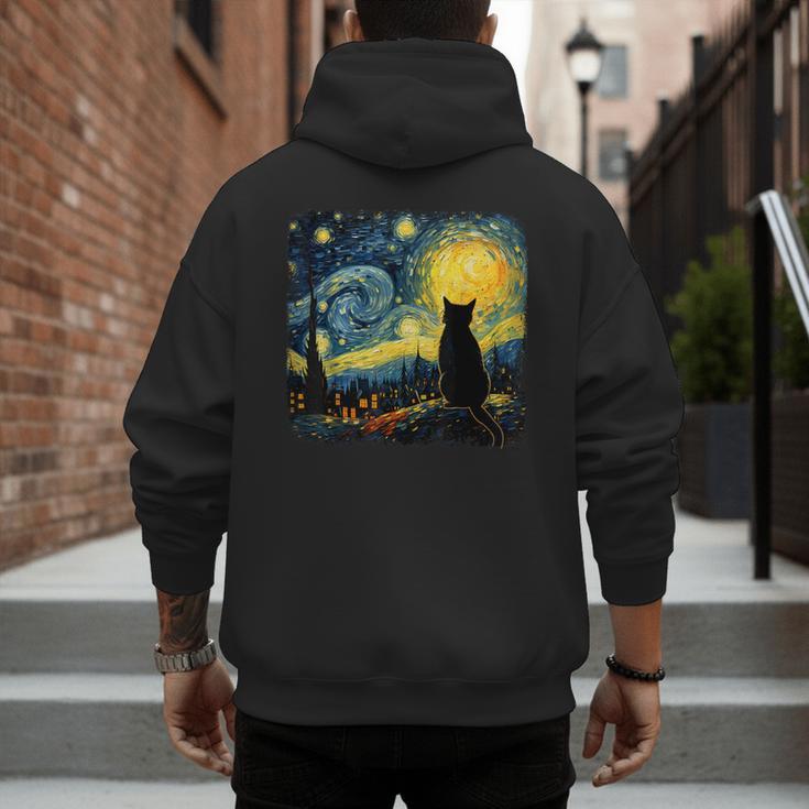 Cat Starry Night Van Gogh Cat For Cat Lover Cat Mom Cat Dad Men's Hoodie Back Print Cat Starry Night Van Gogh Cat For Cat Lover Cat Mom Cat Dad Men's Hoodie Back Print