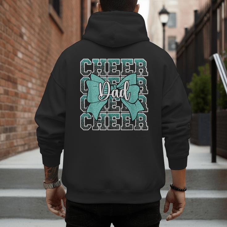 Cheer Dad Daddy Bow Sport Cheerleader Cheerleading Teal Blue Men's Hoodie Back Print