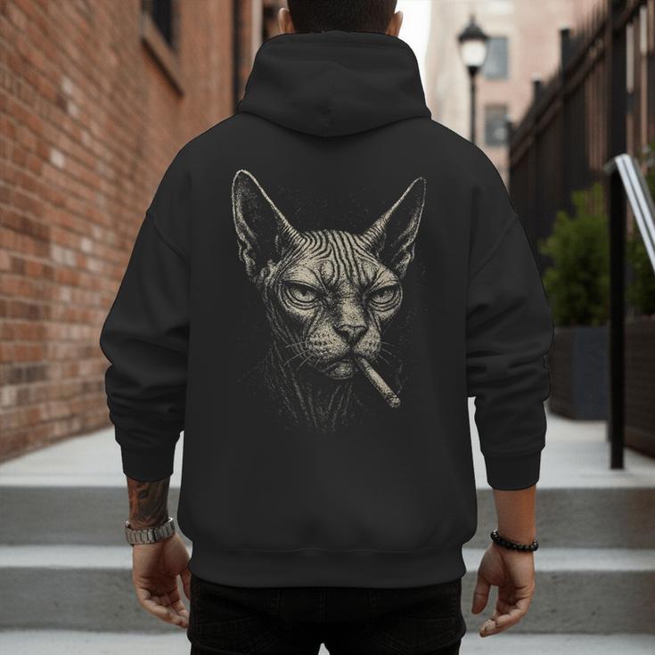 Cigarette Smoking Sphynx Cat Meme Stupid For Dad Men's Hoodie Back Print