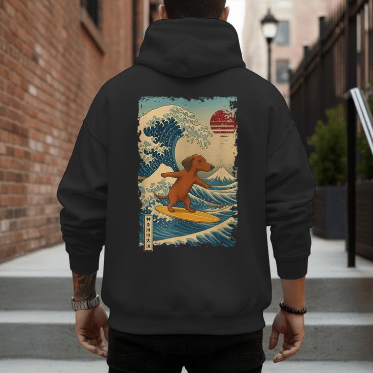 Dachshund Doxie Japanese Kanagawa Wave Surfing Japan Mom Dad Men's Hoodie Back Print Dachshund Doxie Japanese Kanagawa Wave Surfing Japan Mom Dad Men's Hoodie Back Print