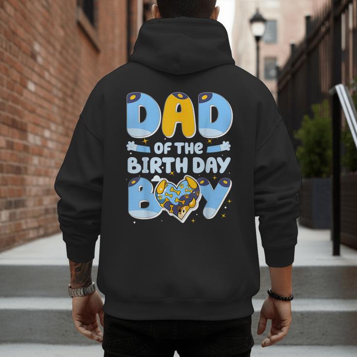 Dad Of The Birthday Boy Blue Dog Family Matching Men's Hoodie Back Print