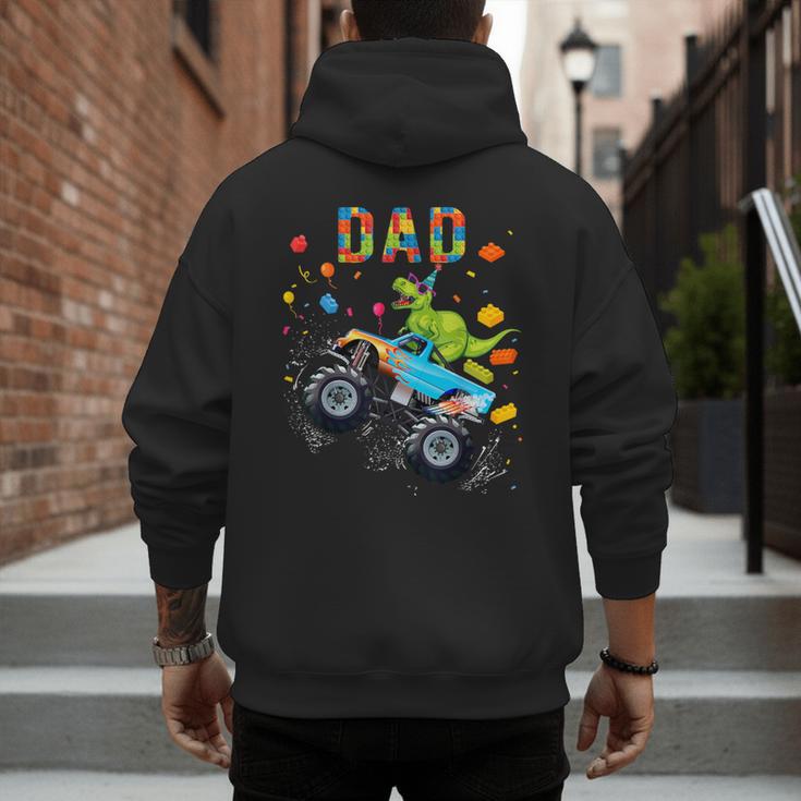 Dad Building Blocks Monster Truck Dinosaur Birthday Men's Hoodie Back Print