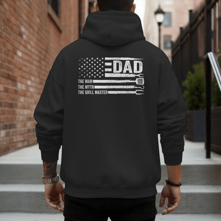 Dad The Man The Myth The Grill Master USA Flag Father's Day Men's Hoodie Back Print