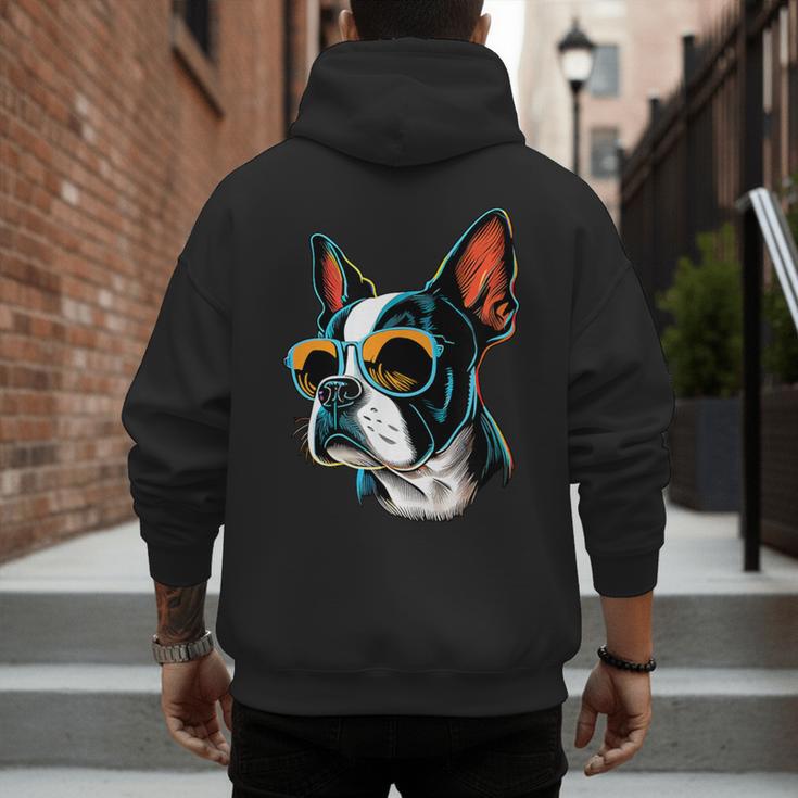 Dad Mom Cool Dog Sunglasses Boston Terrier Men's Hoodie Back Print Dad Mom Cool Dog Sunglasses Boston Terrier Men's Hoodie Back Print