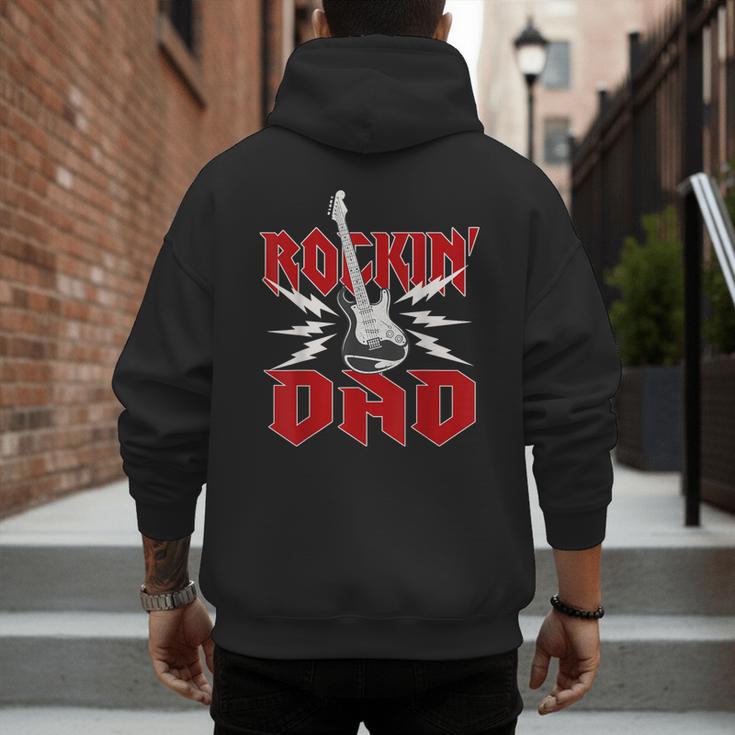 Dad Rockin One Birthday Family Matching Rock Guitar Men's Hoodie Back Print