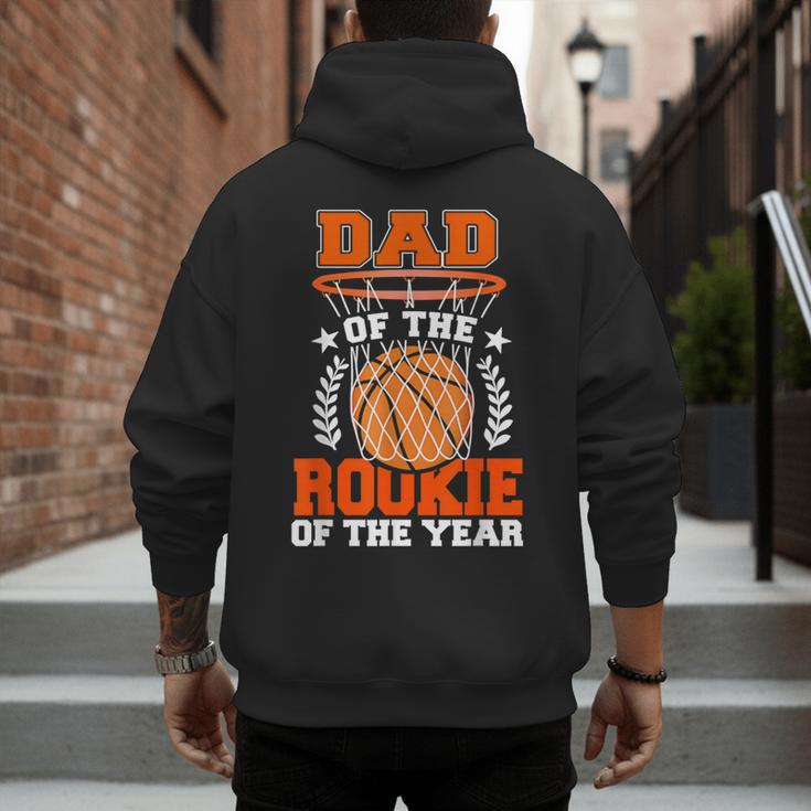 Dad Of Rookie 1st Basketball Bday Theme Matching Men's Hoodie Back Print