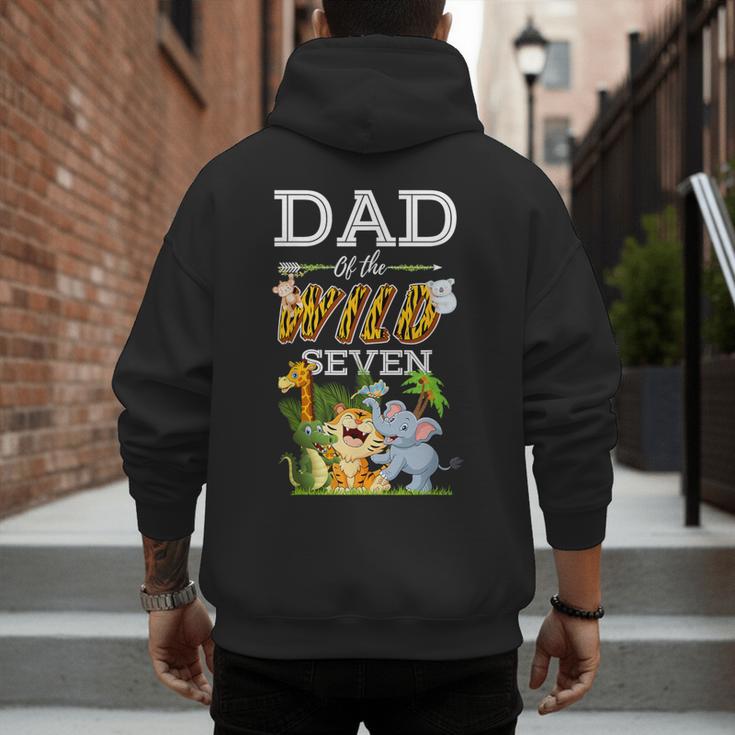 Dad Of The Wild Seven Animal Safari 7th Birthday Party Men's Hoodie Back Print