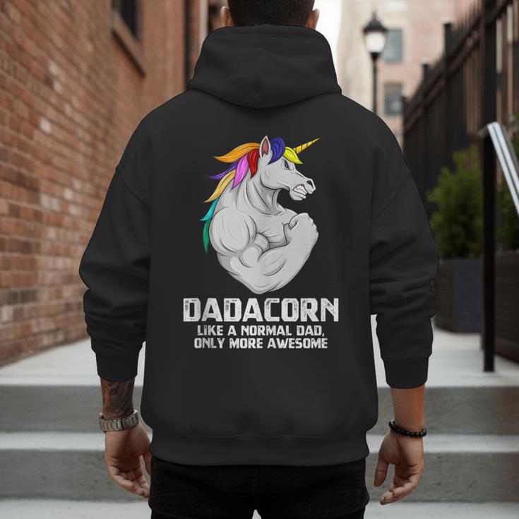 Dadacorn Muscle Dad Unicorn Fathers Day Men's Hoodie Back Print