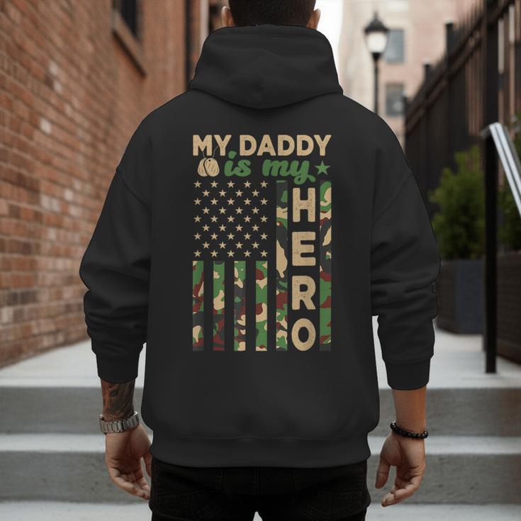 My Daddy Is My Hero Military Dad US Flag Father’s Day Men's Hoodie Back Print