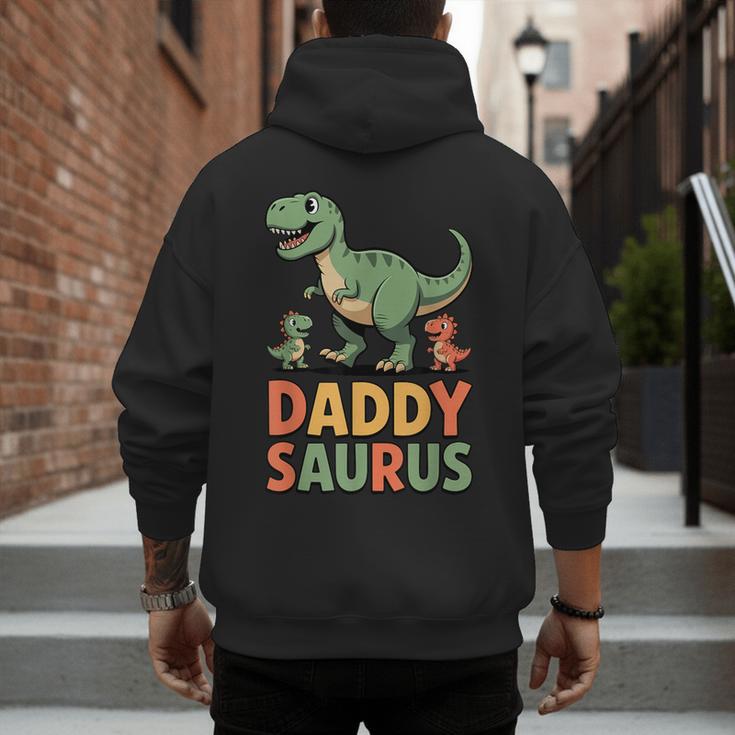 Daddy Saurus Dinosaur Dad Of Two Kids Dino Family Men's Hoodie Back Print