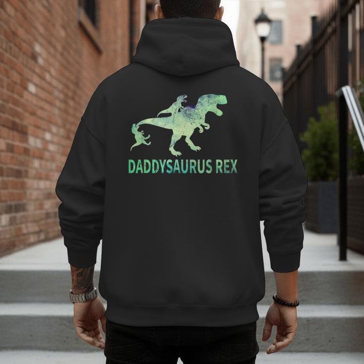 DaddysaurusRex Dinosaur Daddy Saurus Dad 2 Two Kids Dino Men's Hoodie Back Print