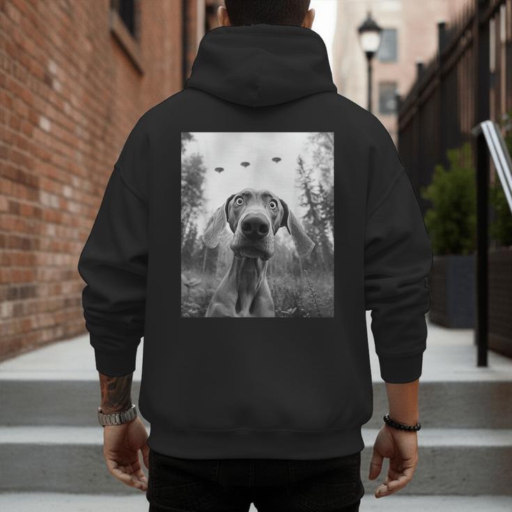 Dog Mom Dad Alien Selfie Weimaraner UFO For Men Women Men's Hoodie Back Print