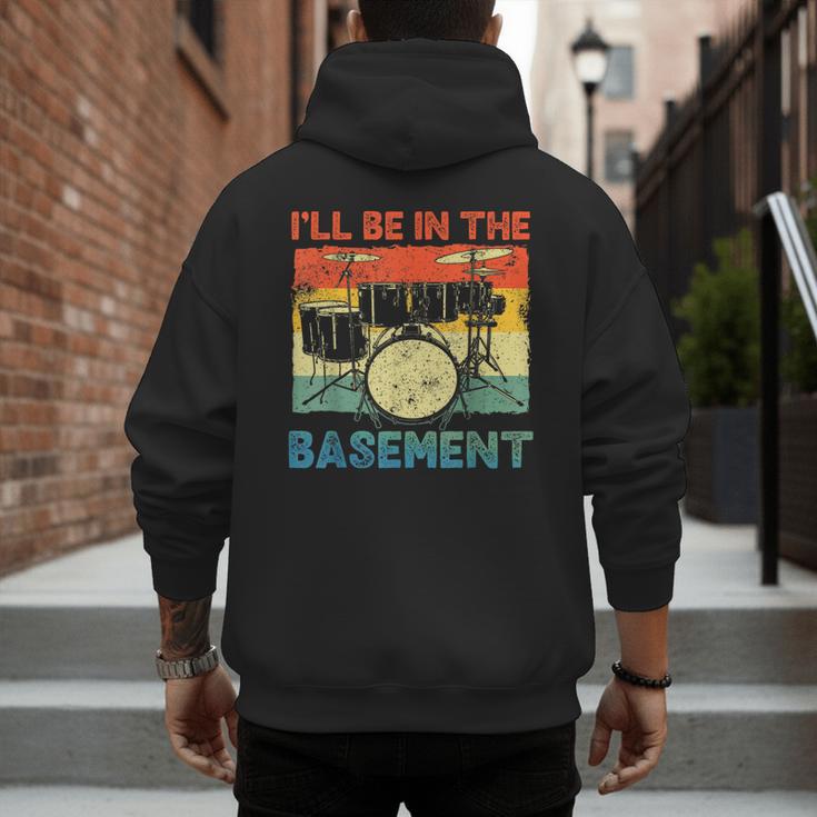 Drumming Basement Drum Set Drummer Rock Dad Grandpa Men's Hoodie Back Print