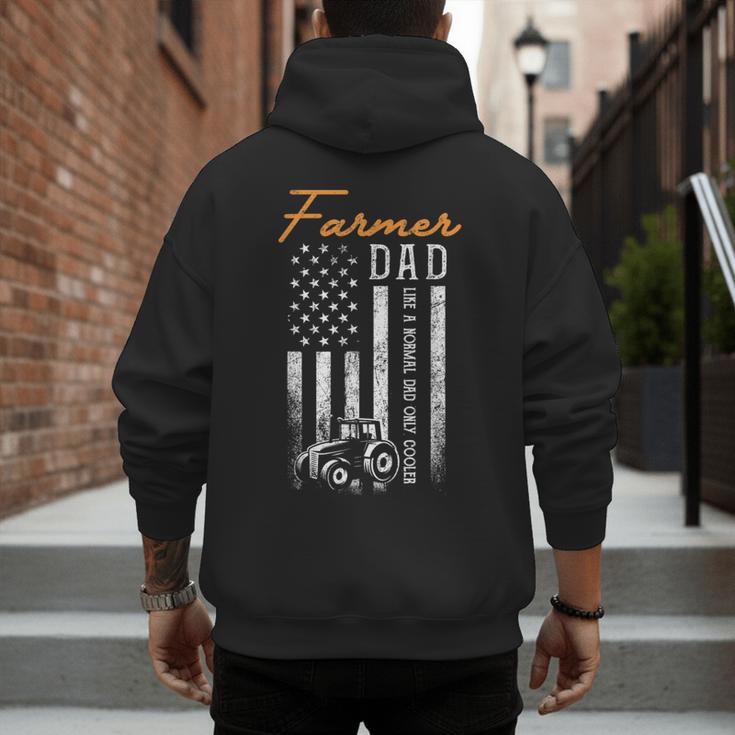 Farmer Dad Like A Normal Dad Only Cooler USA Flag Farming Men's Hoodie Back Print