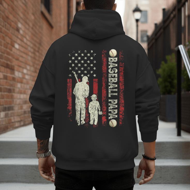 Father's Day Baseball Papa USA Flag Dad Men Baseball Men's Hoodie Back Print