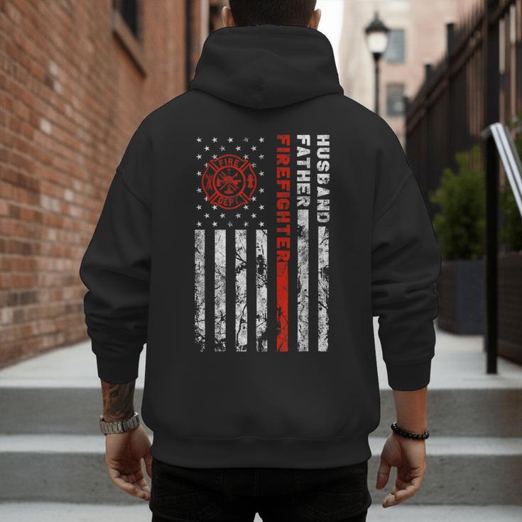 Firefighter Husband Father Fireman For Dad Men's Hoodie Back Print