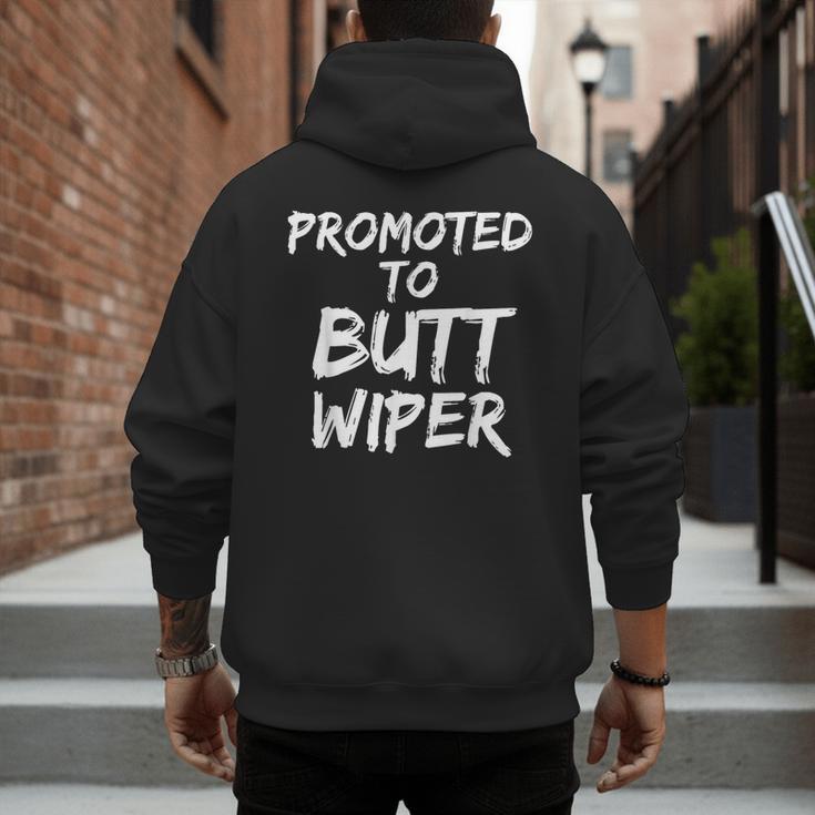 Fun New Dad Joke Baby Shower Gag Promoted To Butt Wiper Men's Hoodie Back Print