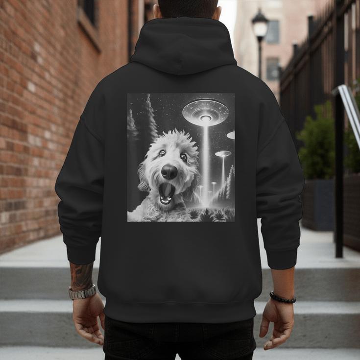 Goldendoodle Alien UFO Taking a Selfie Dog Mom Dad Men's Hoodie Back Print