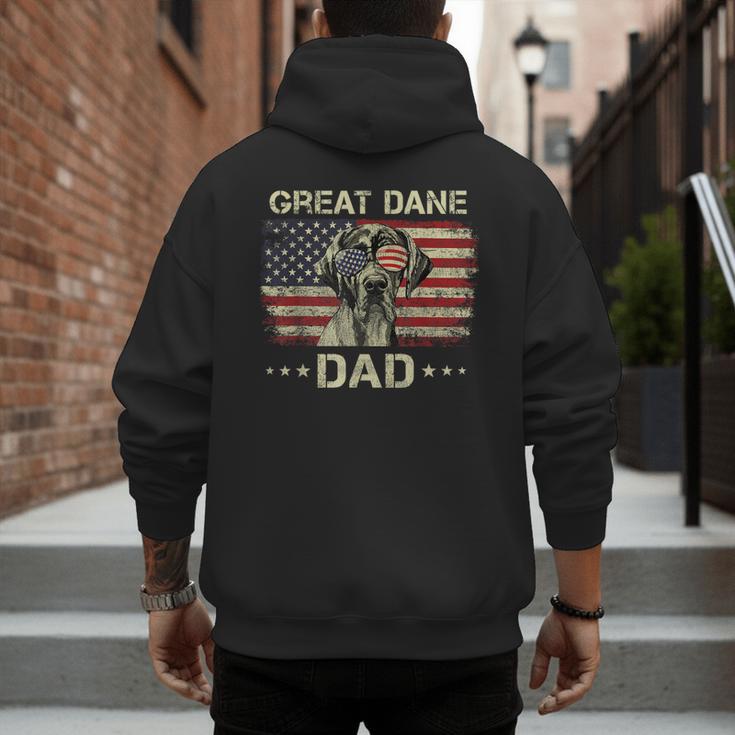 Great Dane Dad Dog Lovers American Flag 4th Of July Men's Hoodie Back Print