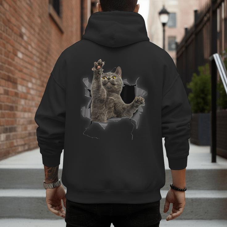 Grey Cat Torn Cloth Cat Dad Cat Mom Cat Lover Men's Hoodie Back Print