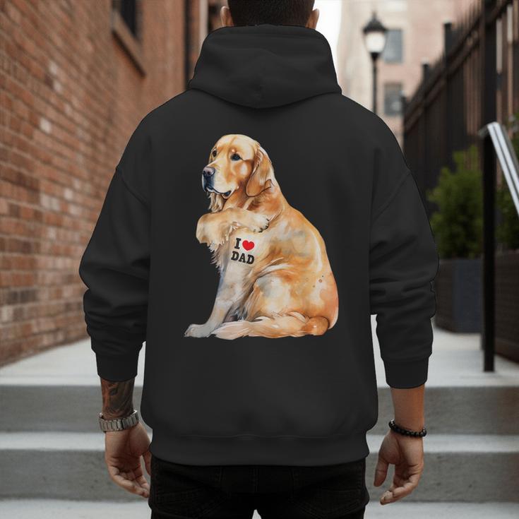 I Love Dad Patriotic Golden Retriever Canine Dog Lover Men's Hoodie Back Print