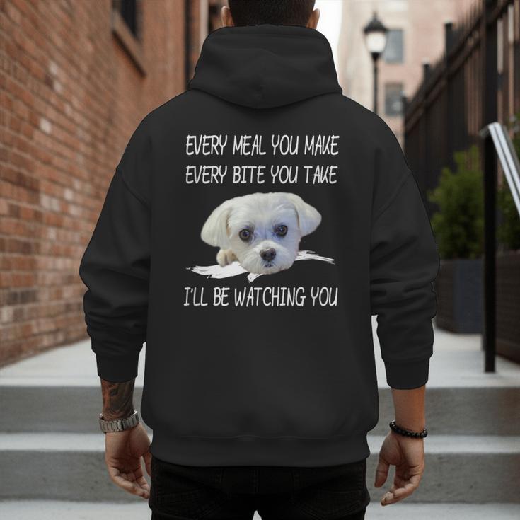 Maltese Dog Watching Owner Quote Puppy Mom Dad Men Women Girls Kids Men's Hoodie Back Print