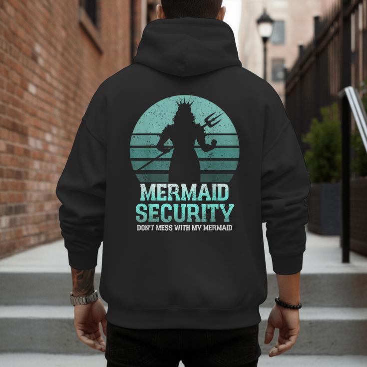 Mermaid Security Vintage Birthday Party Dad Father Day Men's Hoodie Back Print