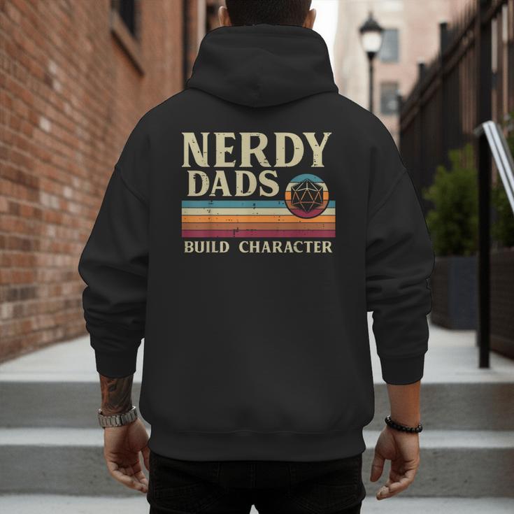 Nerdy Dads Build Character Retro Fathers Day Daddy Papa Men Men's Hoodie Back Print