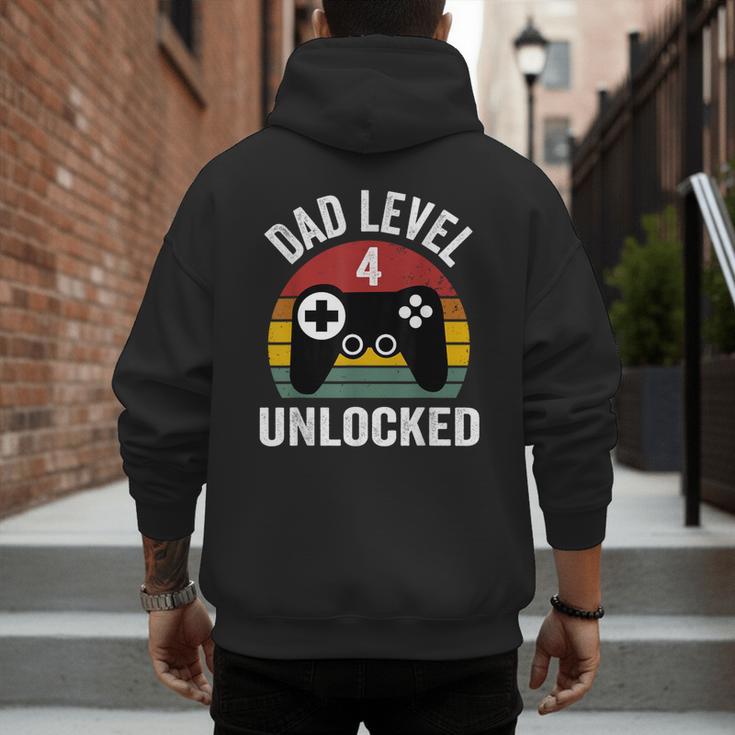 New Dad Shirt Dad Level 4 Unlocked For 4 Kids Gaming Men's Hoodie Back Print
