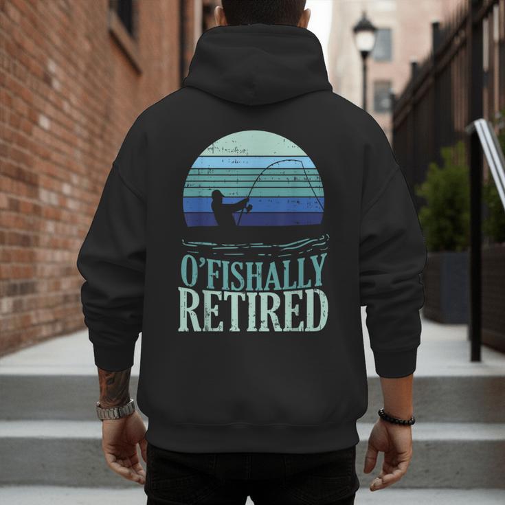Ofishally Retired Fishing Retro Retirement Dad Men Men's Hoodie Back Print