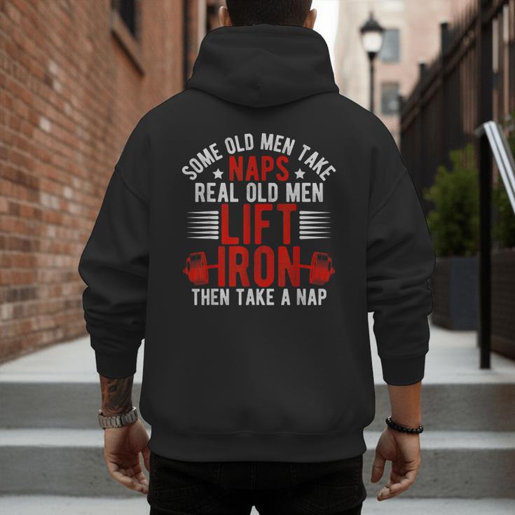 Old Men Gag Workout Gym Fitness Exercise Weightlifting Dad Men's Hoodie Back Print