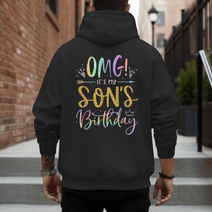 OMG It's My Son's Birthday Happy Bday Tie Dye Mom Dad Men's Hoodie Back Print