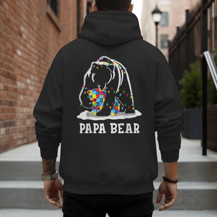Papa Bear Autism Awareness Autism Matching Family Dad Men's Hoodie Back Print