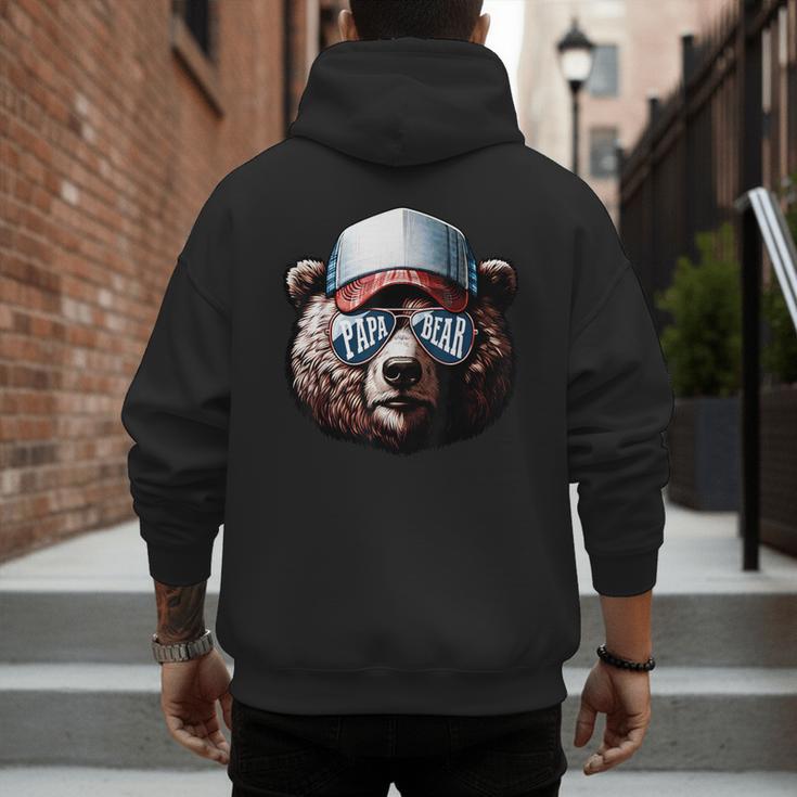 Papa Bear Face Cool Dad Style Retro Fathers Day Daddy Bear Men's Hoodie Back Print