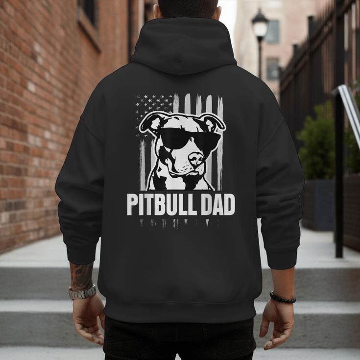 Pitbull Dad Men Pitbull Lover For Dog Dad American Flag Men's Hoodie Back Print