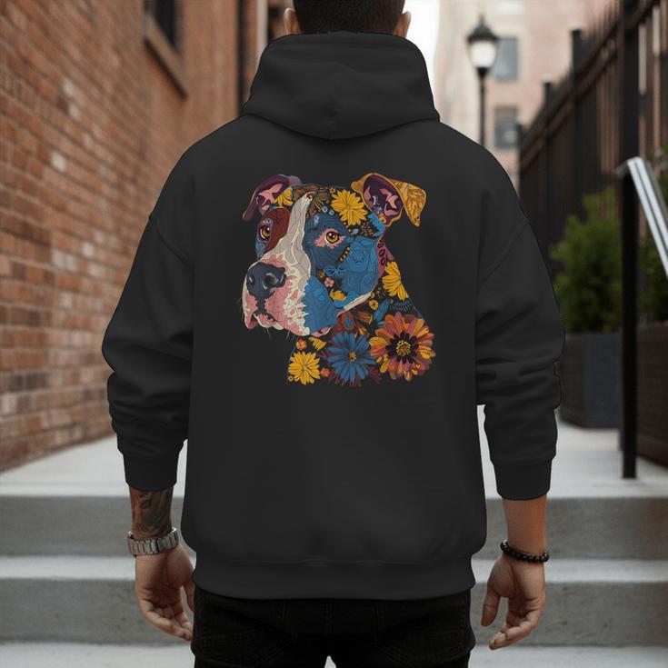 Pitbull Floral Dog Lover Vintage Flower Art Pitbull Mom Dad Men's Hoodie Back Print