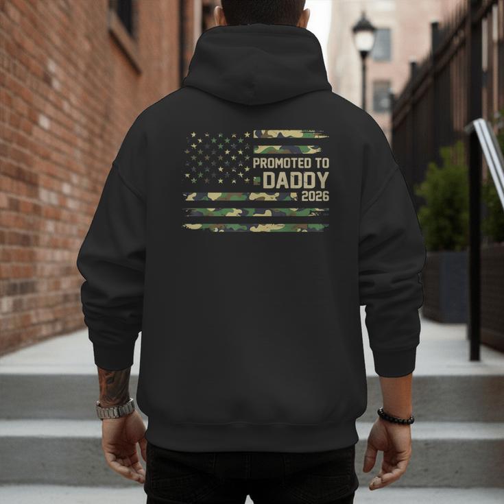 Promoted To Daddy Est 2026 Camo USA Flag New Dad 2026 Men's Hoodie Back Print