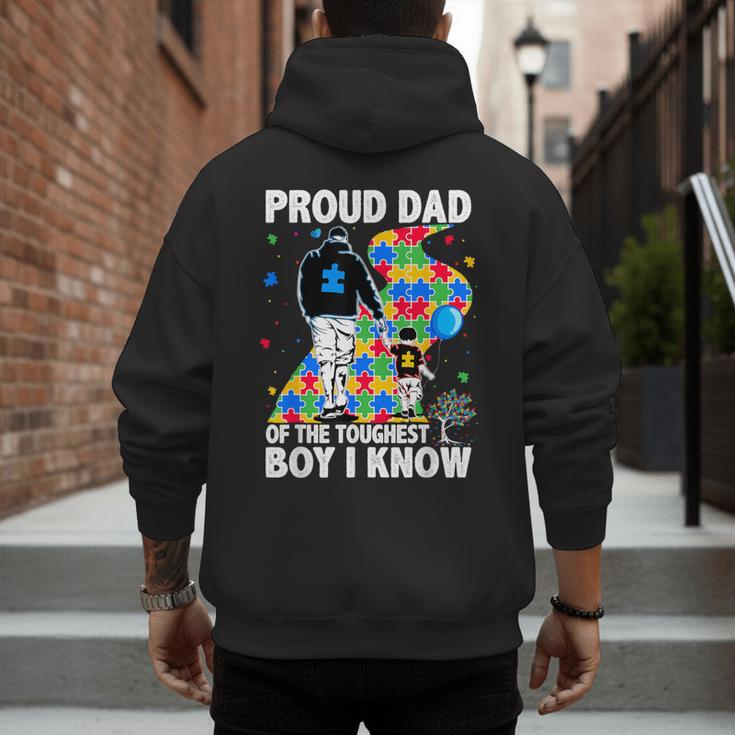 Proud Dad Of The Toughest Boy Autism Awareness Father Autism Men's Hoodie Back Print