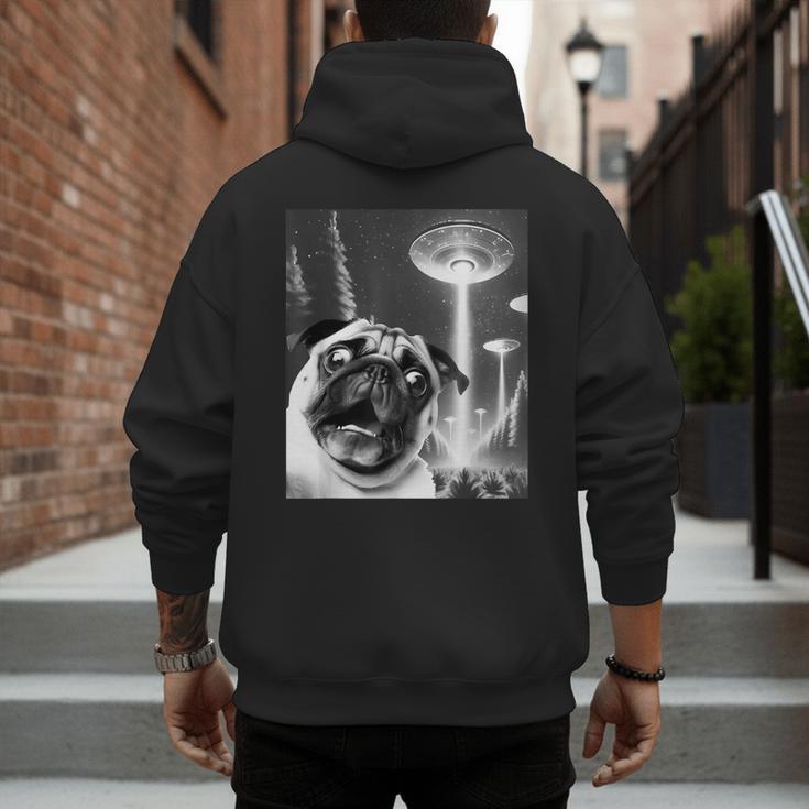 Pug Alien UFO Taking a Selfie Dog Mom Dad Men's Hoodie Back Print